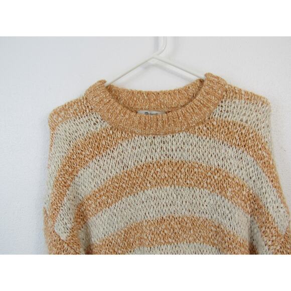 Madewell Medium Baez Pullover Sweater Striped Orange Cream Open Knit Wool Alpaca - Picture 8 of 9